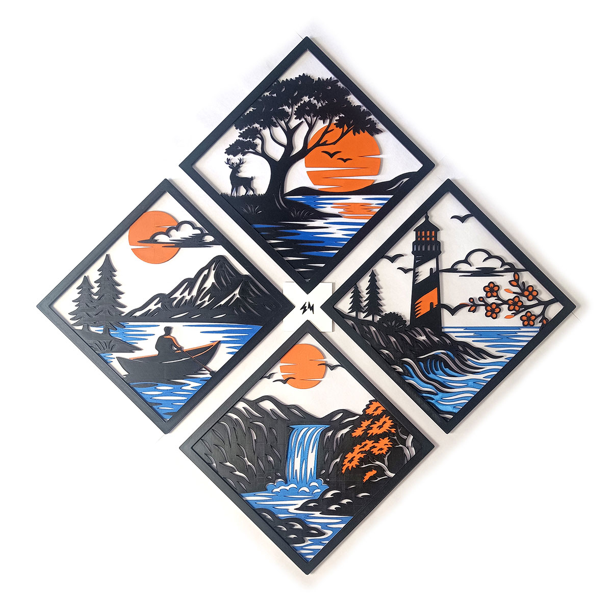 Modern 4-Piece Geometric Nature Wall Art
